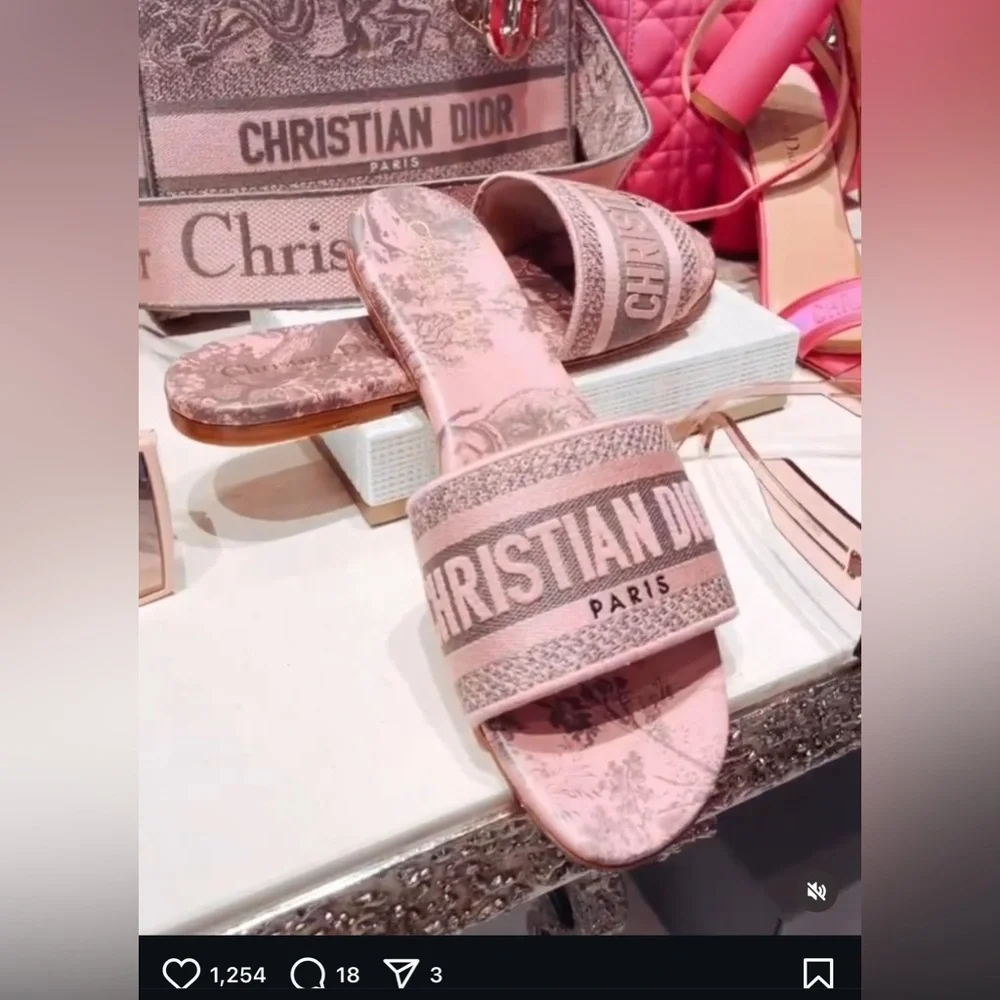 DIOR BNIB DWAY SLIDE - Gray and Pink Toile de jouy - RARE!! discontinued - Picture 4 of 9